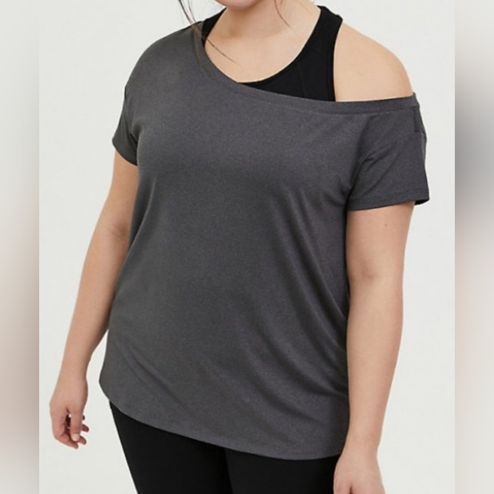 Torrid Active Super Soft Charcoal Off-Shoulder Jersey Tee 4/4X NWT